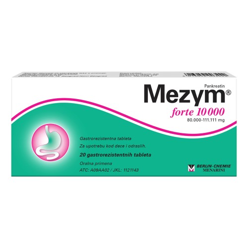 Berlin Chemie MEZYM 10000 ŽELUČANOOTPORNE TBL 20X125MG Pankreatin - Bezreceptni lijek