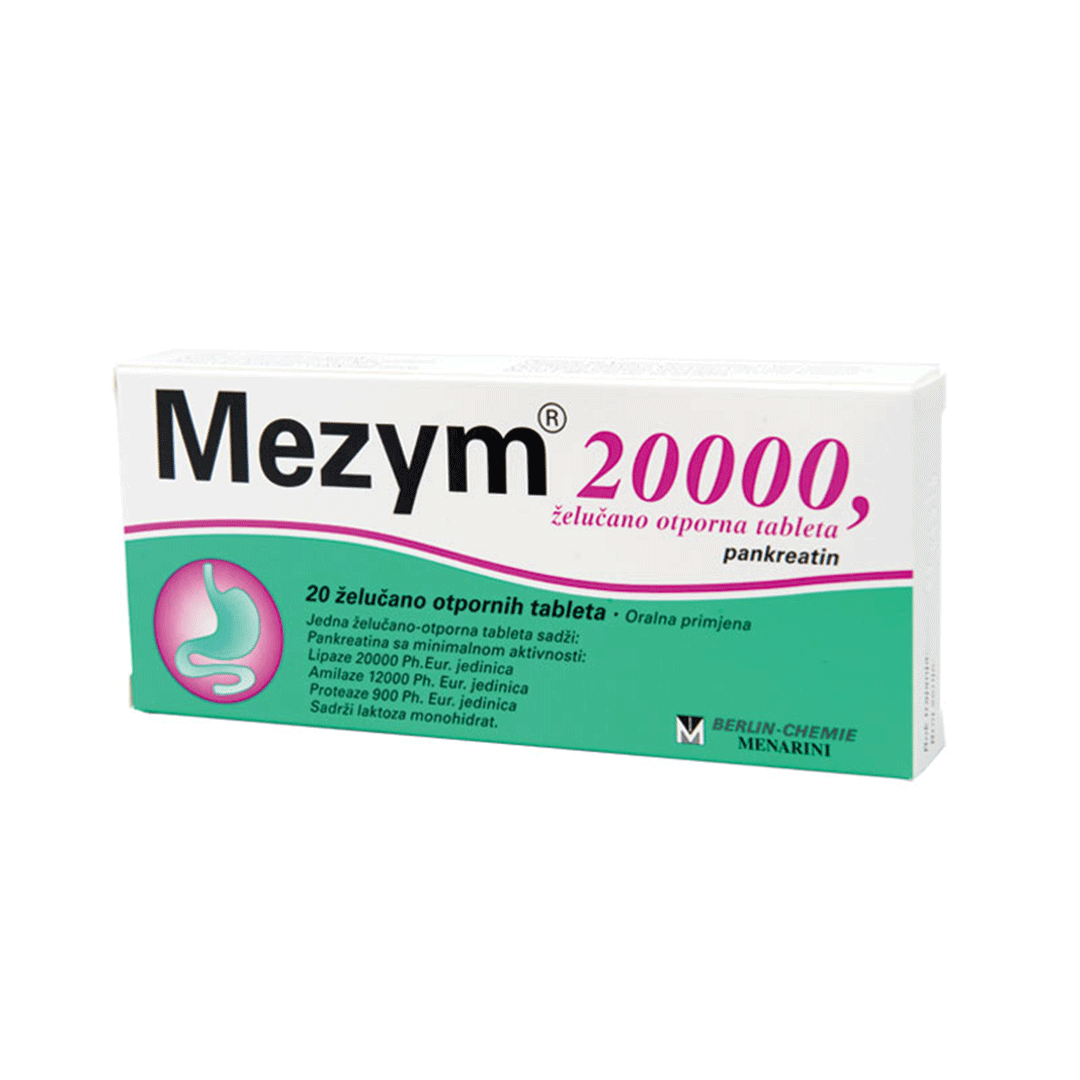 Berlin Chemie MEZYM 20000 ŽELUČANOOTPORNE TBL 20X266,67MG Pankreatin - Bezreceptni lijek