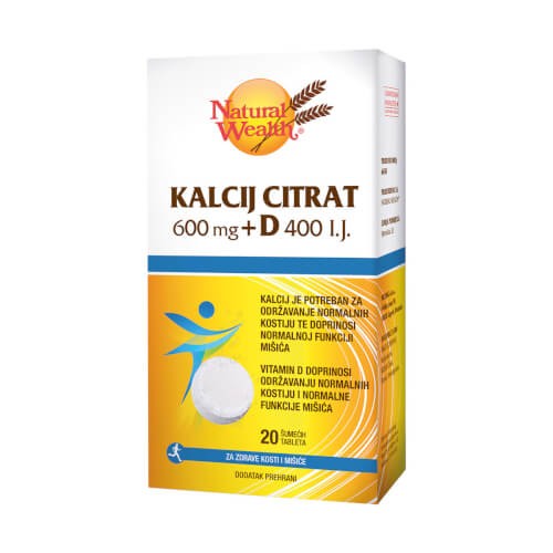 Natural Wealth Kalcij citrat 600mg + D 400 IU 20 šumećih tableta